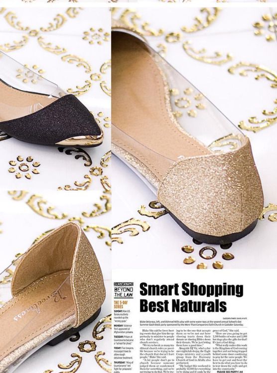 Ladies pointed toe women shoes fashion flat base Gold colour Clear